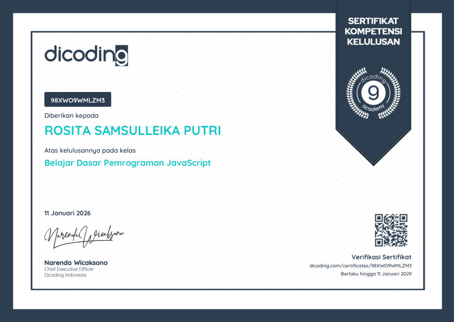 Sertifikat Belajar Dasar Pemrograman JavaScript